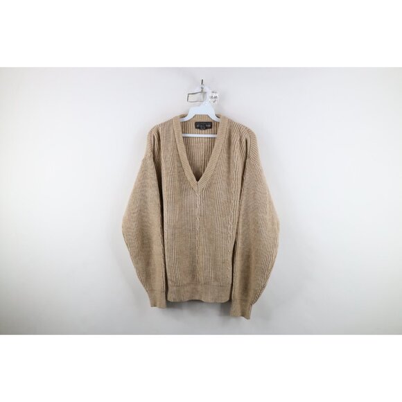 Vintage Sweaters - Vintage 90s Streetwear Womens Large Blank Chunky Ribbed Cable Knit Sweater Beige
